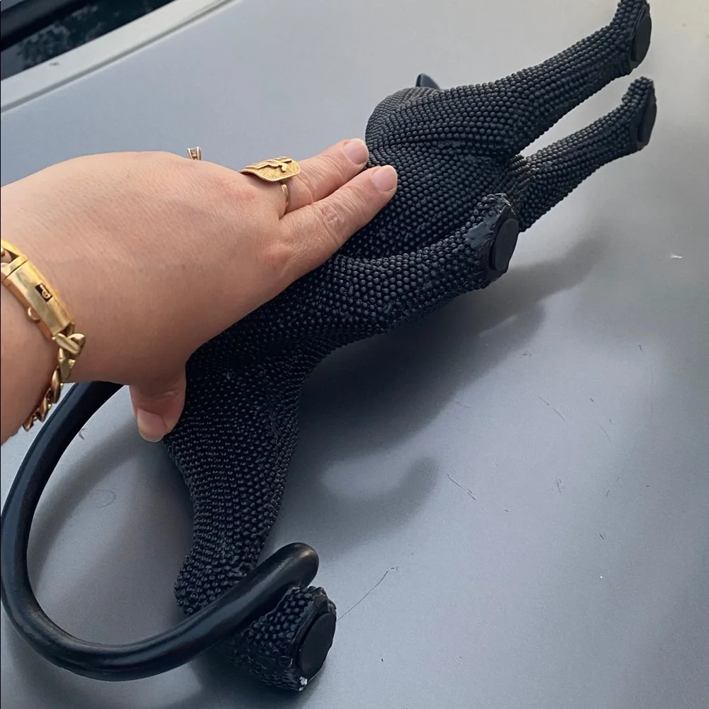 Stretching Panther Black Resin Sculpture With Bead Texture 15